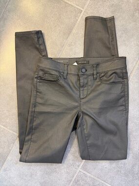 Ann Taylor The Super Skinny Modern Fit Black Coated Skinny Jeans 2 Tall